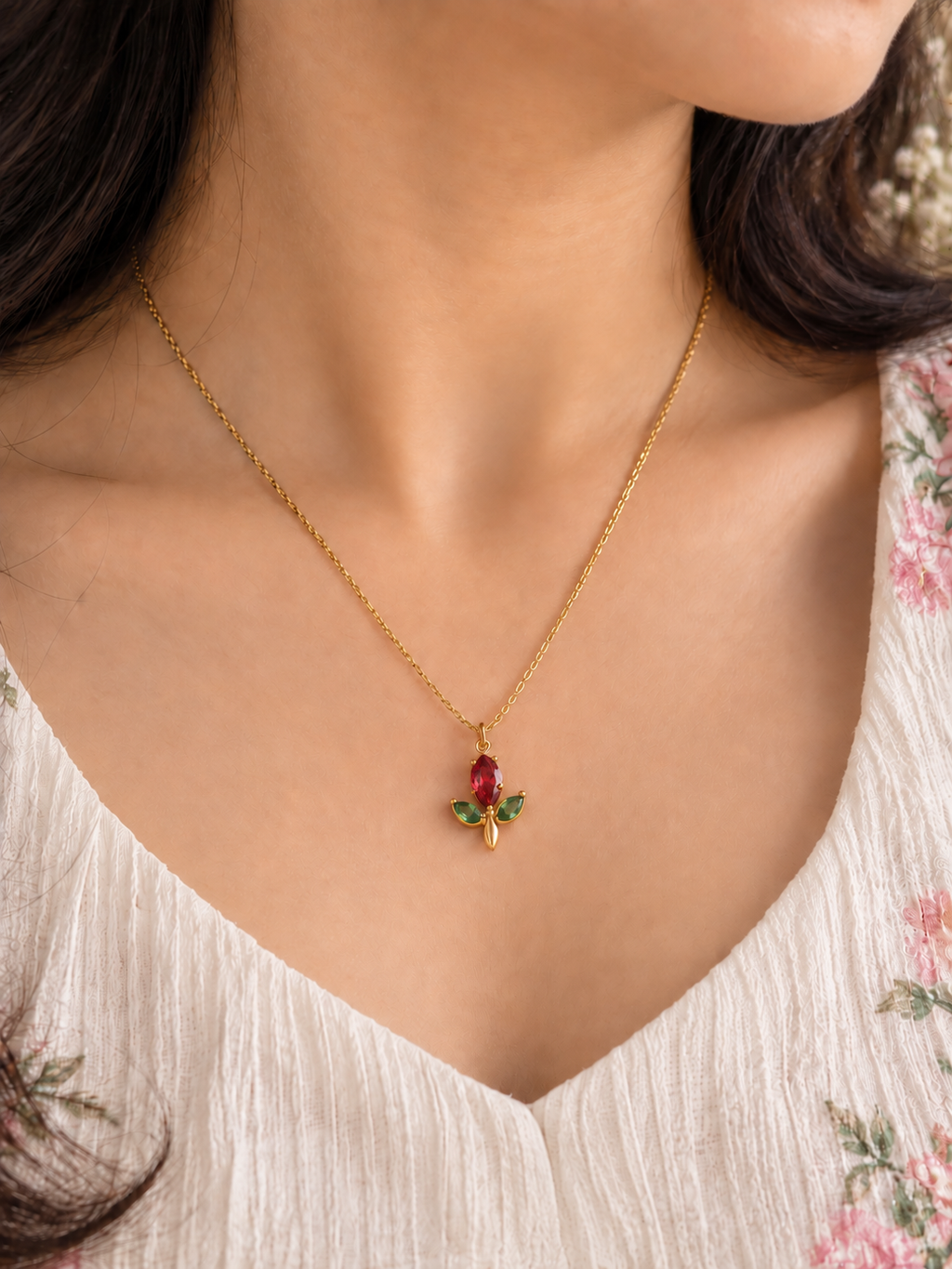 Ruby Tulip Pendant Necklace