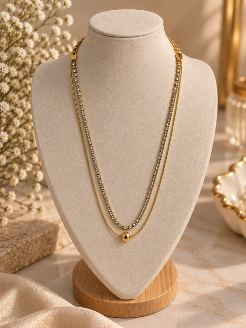 Evaraa Crystal Halo Layered Necklace